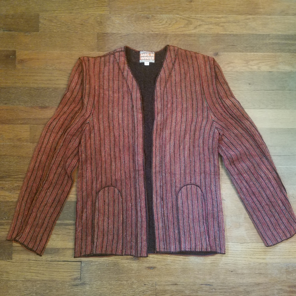 Vintage 70s Blazer Top Earth Tones Vtg Sz 12 Mrs. H. Winter Boho Knit Blazer.